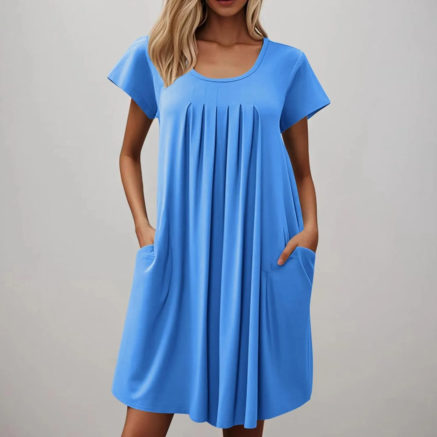 Borniu Women's Summer Casual T Shirt Dresses Short Sleeve Swing Dress with Pocket Fashion Casual Beach Vacation Mini Dresses