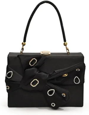 Bow Purse for Women Dressy Luxury Rhinestone Party Bag Satin Box Clutch Small Metallic Bow Purse Bling Wedding Handbag