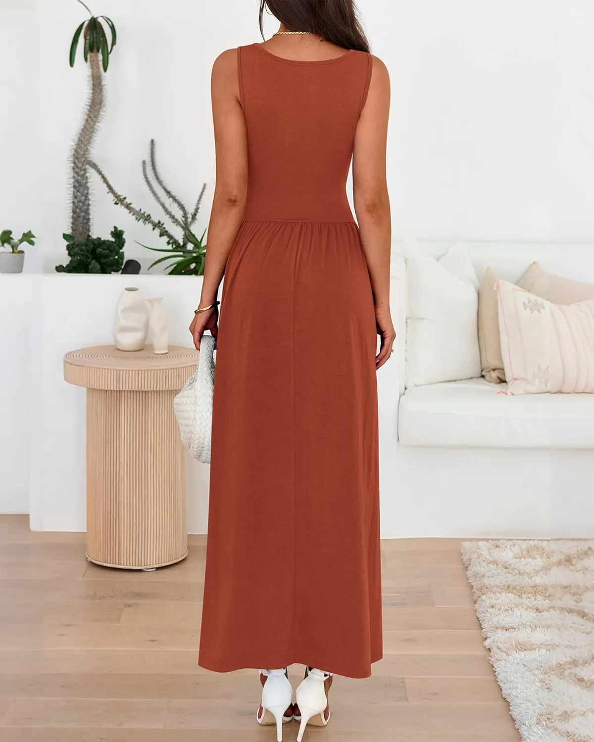 BTFBM Summer Maxi Dresses for Women 2025 Sleeveless Casual Ruched High Waisted Tank Long Sundress Flowy Beach Dress