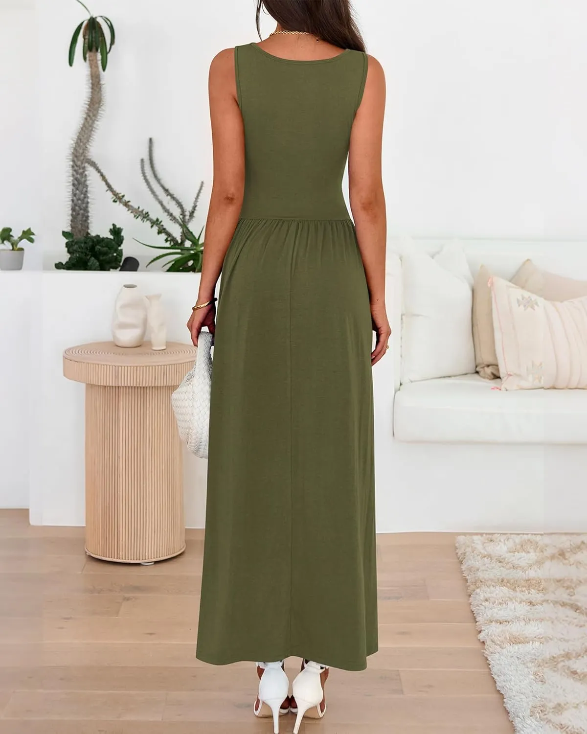BTFBM Summer Maxi Dresses for Women 2025 Sleeveless Casual Ruched High Waisted Tank Long Sundress Flowy Beach Dress