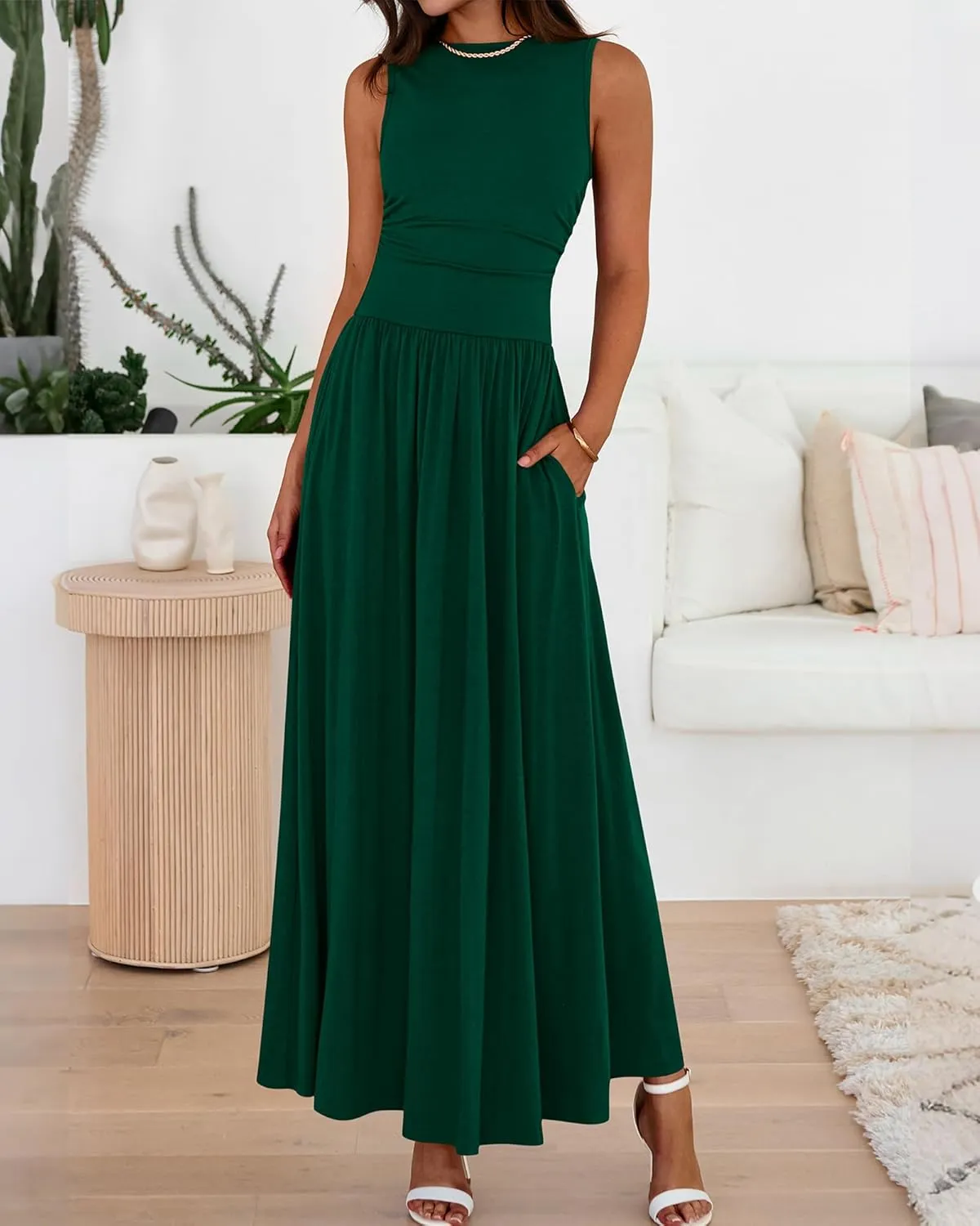 BTFBM Summer Maxi Dresses for Women 2025 Sleeveless Casual Ruched High Waisted Tank Long Sundress Flowy Beach Dress
