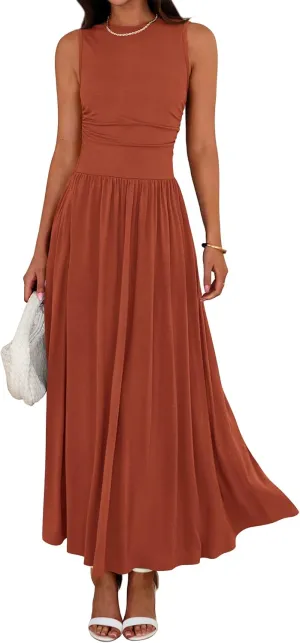 BTFBM Summer Maxi Dresses for Women 2025 Sleeveless Casual Ruched High Waisted Tank Long Sundress Flowy Beach Dress