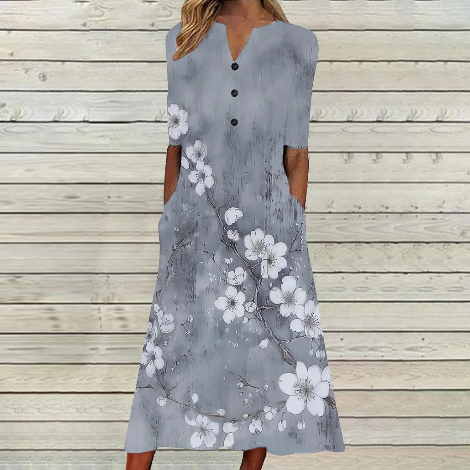 Casual Boho Dresses for Women 2025 Summer Retro Print Midi Tshirt Dress Loose Flowy Beach Long Dresses with Pockets