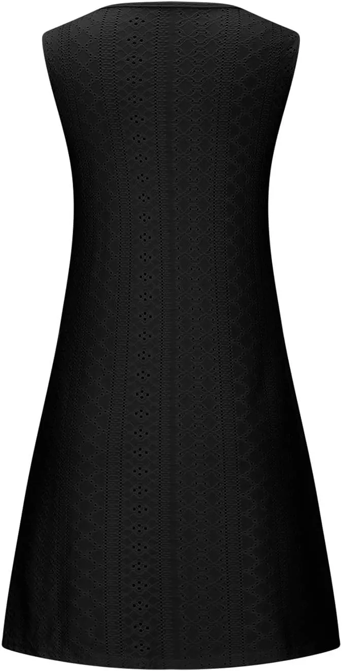 Casual Eyelet Dresses for Women Sleeveless Flowy Tank Dress with Pocket Summer Beach Sundress Vacation Outfits 2025