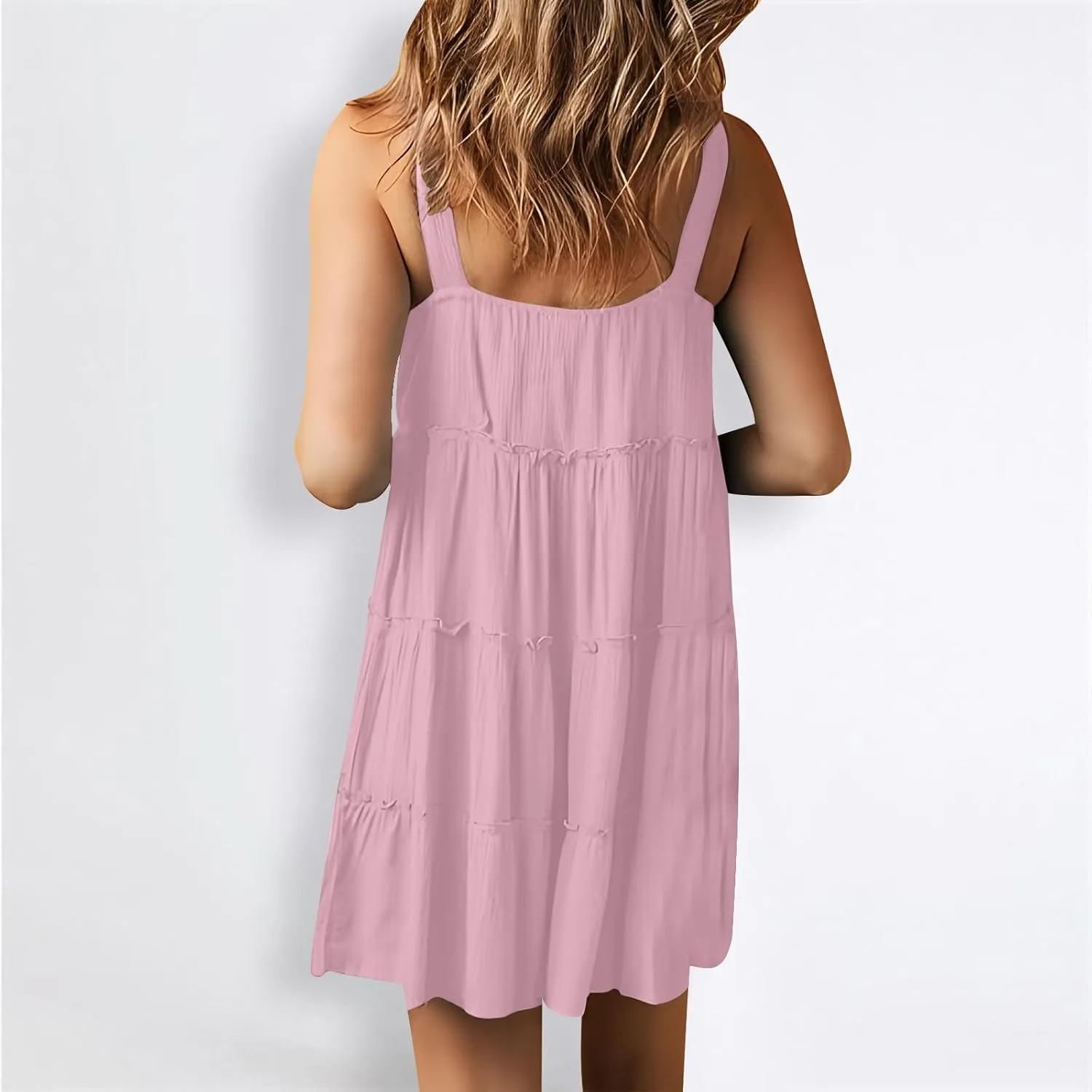 Casual Sundresses for Women Sleeveless Tank Dress Button Down Mocked Elastic Waist Ruffle Tiered Casual Swing Mini Dress