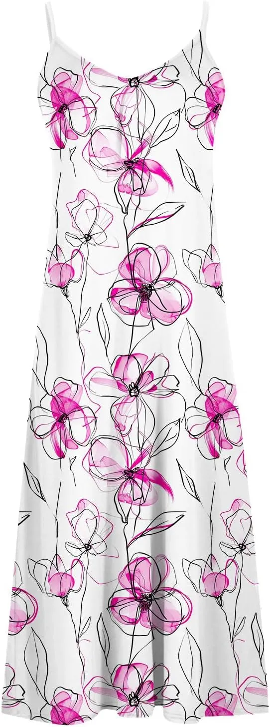 Ceboyel Summer Sundresses for Women 2024 Trendy Casual Floral Sun Dresses Spaghetti Strap Beach Maxi Dress Vacation Outfits