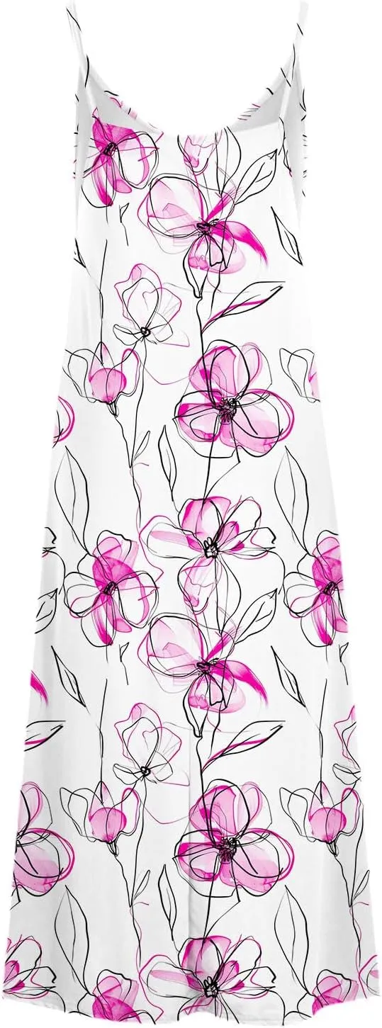Ceboyel Summer Sundresses for Women 2024 Trendy Casual Floral Sun Dresses Spaghetti Strap Beach Maxi Dress Vacation Outfits