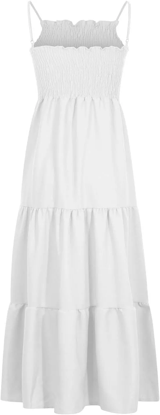 Ceboyel Sundresses for Women 2023 Spaghetti Strap Summer Maxi Long Dress Smocked Casual Sun Dresses Trendy Beach Clothing