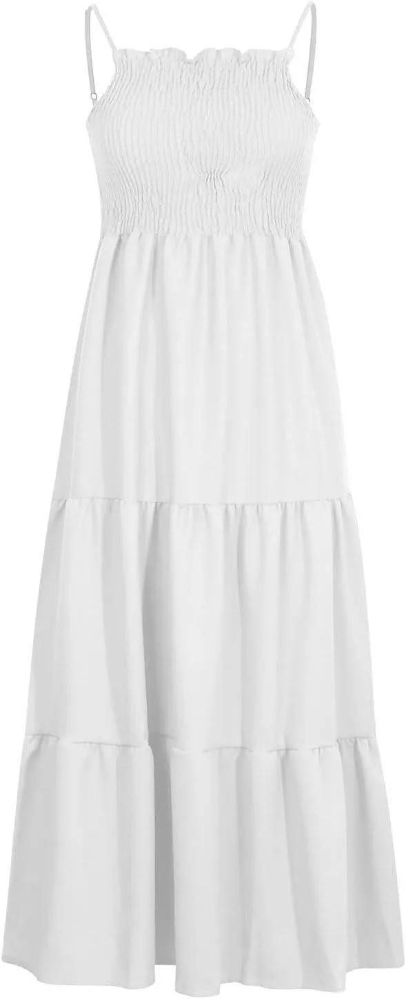 Ceboyel Sundresses for Women 2023 Spaghetti Strap Summer Maxi Long Dress Smocked Casual Sun Dresses Trendy Beach Clothing