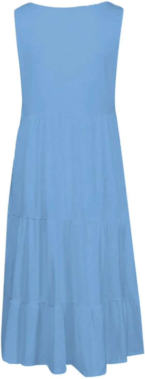 Ceboyel Women 2024 Casual Beach Sundresses Flowy Summer Tank Dress Scoop Neck Sleeveless Sun Dresses Trendy Vacation Clothing