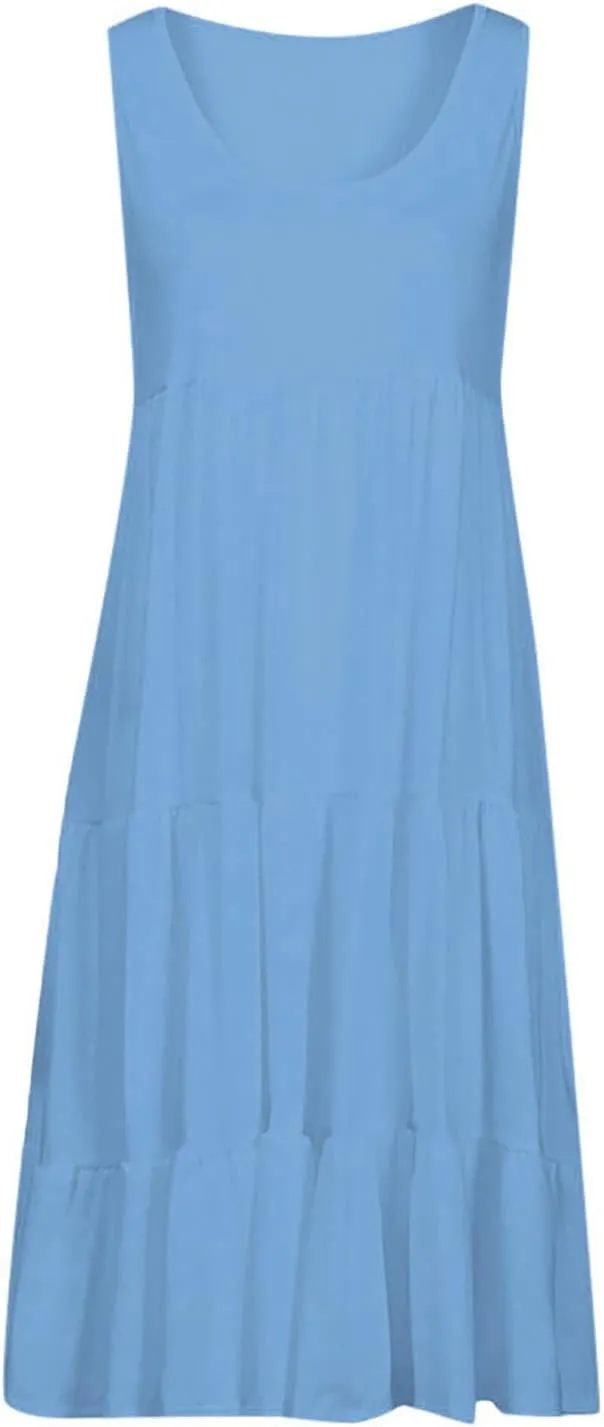 Ceboyel Women 2024 Casual Beach Sundresses Flowy Summer Tank Dress Scoop Neck Sleeveless Sun Dresses Trendy Vacation Clothing