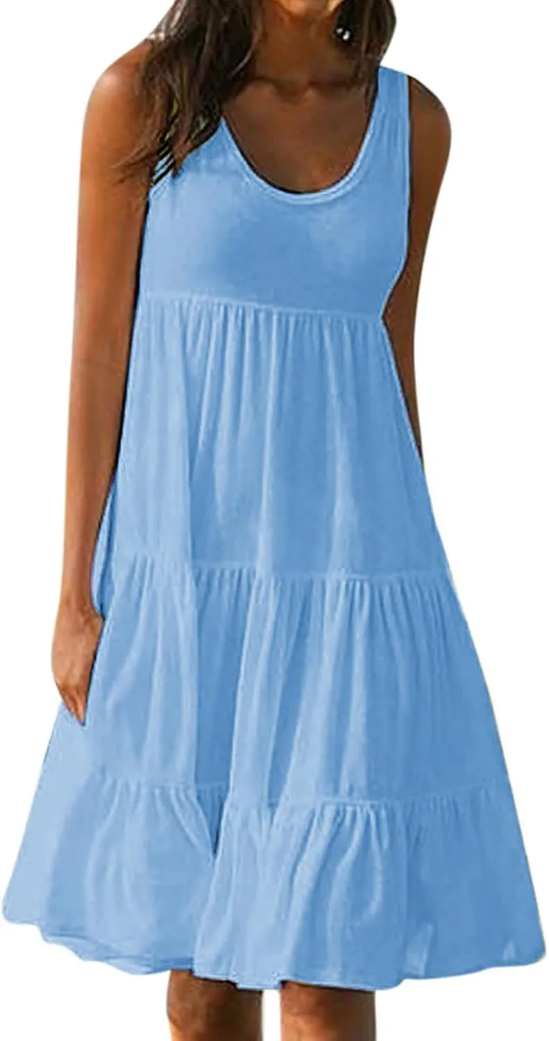 Ceboyel Women 2024 Casual Beach Sundresses Flowy Summer Tank Dress Scoop Neck Sleeveless Sun Dresses Trendy Vacation Clothing
