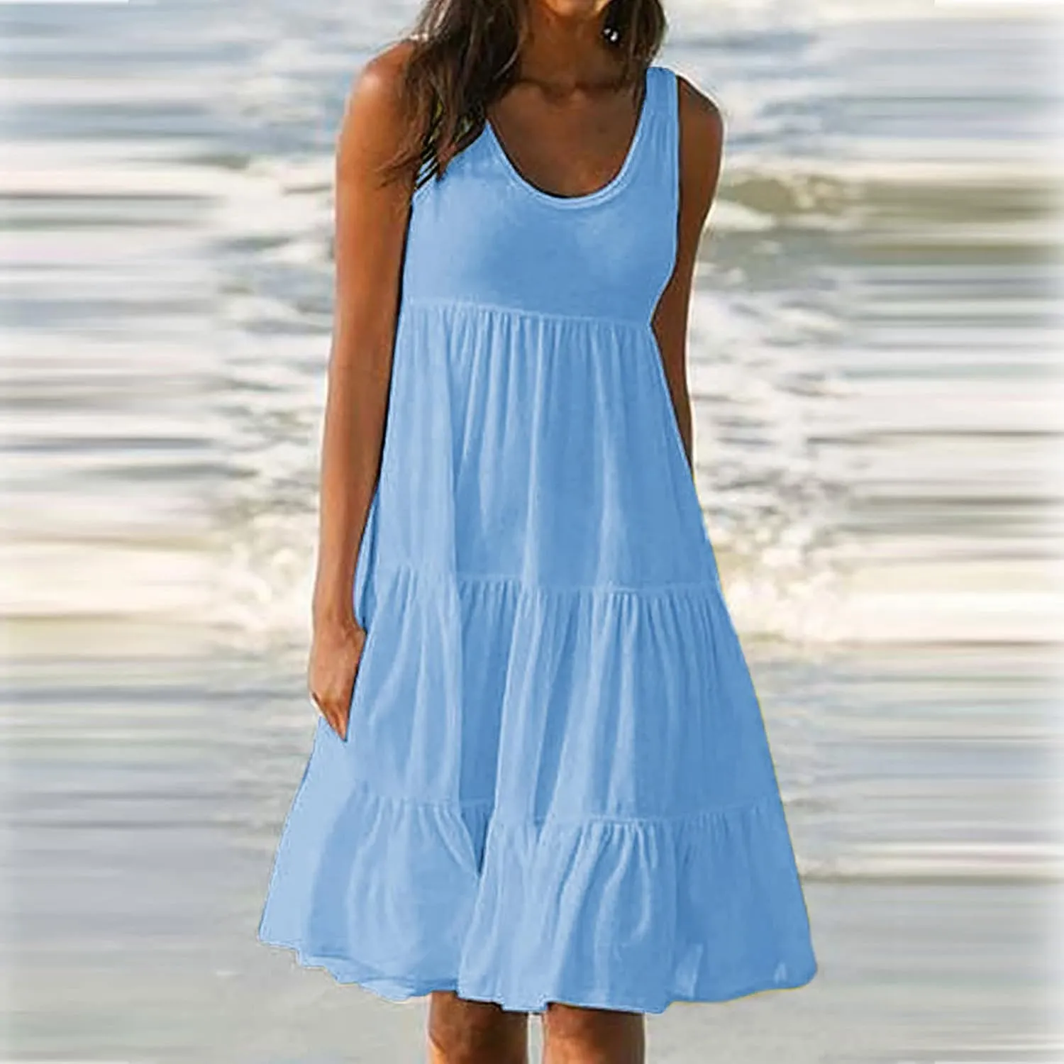 Ceboyel Women 2024 Casual Beach Sundresses Flowy Summer Tank Dress Scoop Neck Sleeveless Sun Dresses Trendy Vacation Clothing