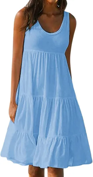 Ceboyel Women 2024 Casual Beach Sundresses Flowy Summer Tank Dress Scoop Neck Sleeveless Sun Dresses Trendy Vacation Clothing