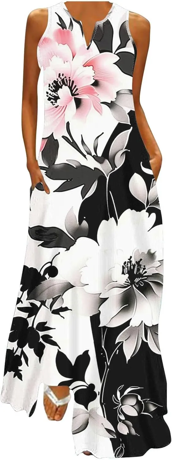 Ceboyel Women Floral Summer Dresses 2024 Sleeveless Casual Maxi Dress Long Flowy Sundresses Trendy Beach Vacation Clothes
