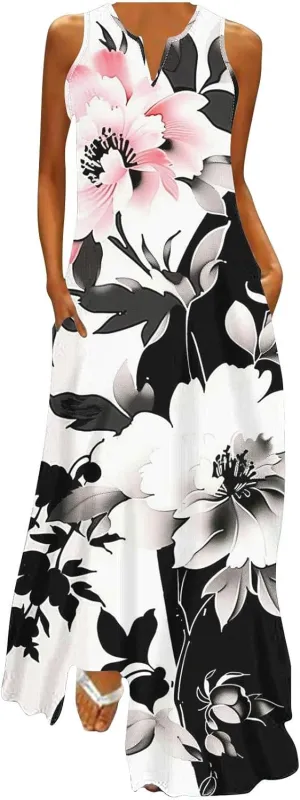 Ceboyel Women Floral Summer Dresses 2024 Sleeveless Casual Maxi Dress Long Flowy Sundresses Trendy Beach Vacation Clothes