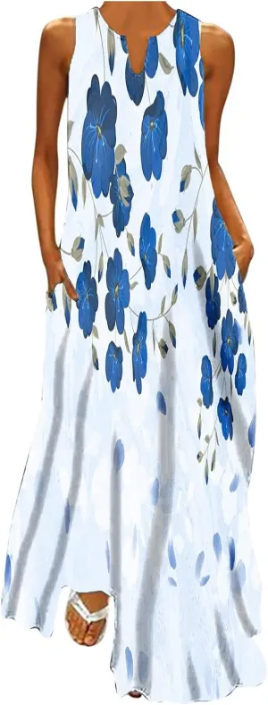 Ceboyel Womens Floral Summer Long Maxi Dress Bohemian Sleeveless Sundresses Casual Flowy Sun Dresses Trendy Resort Wear 2023