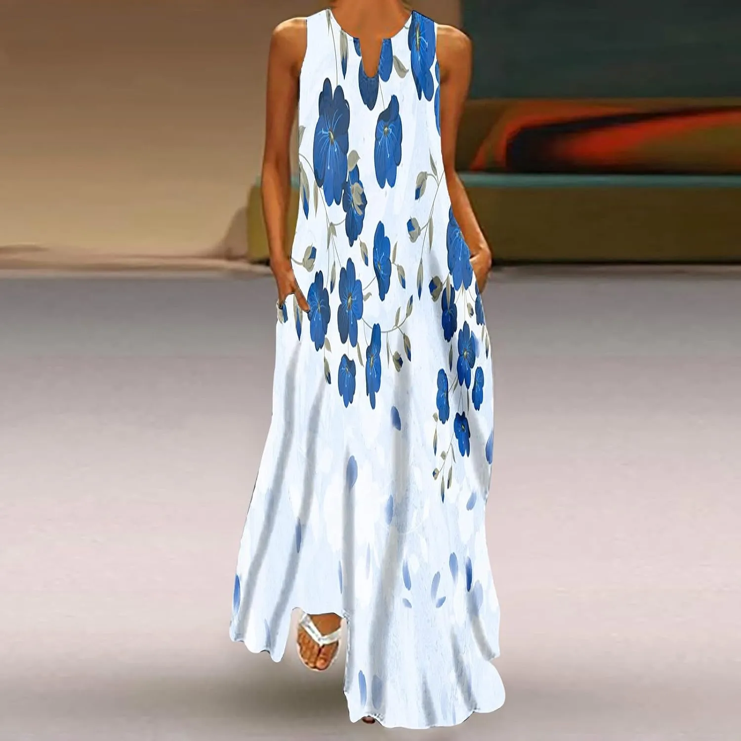 Ceboyel Womens Floral Summer Long Maxi Dress Bohemian Sleeveless Sundresses Casual Flowy Sun Dresses Trendy Resort Wear 2023