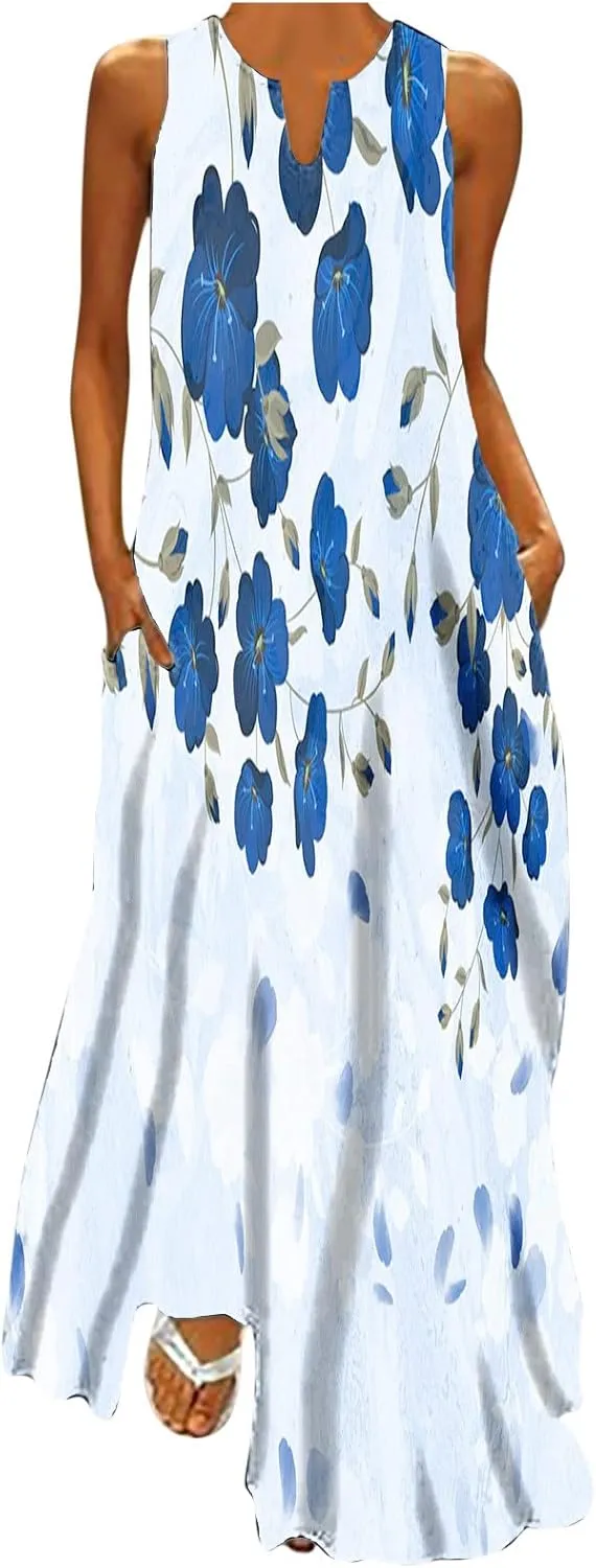 Ceboyel Womens Floral Summer Long Maxi Dress Bohemian Sleeveless Sundresses Casual Flowy Sun Dresses Trendy Resort Wear 2023