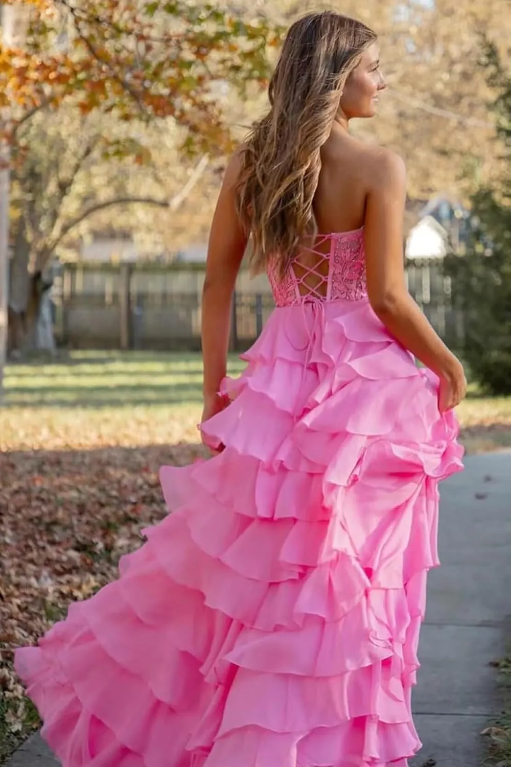 Changuan Strapless Corset Prom Dresses for Women Long 2025 Tiered Ruffle Formal Dress Evening Party Gowns with Slit