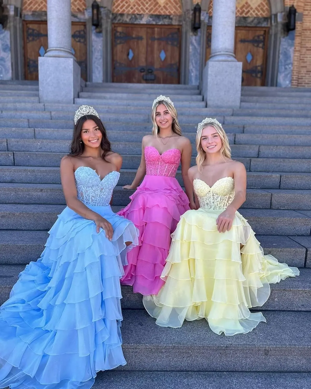 Changuan Strapless Corset Prom Dresses for Women Long 2025 Tiered Ruffle Formal Dress Evening Party Gowns with Slit