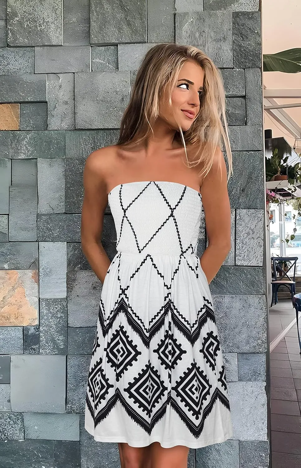 CHICGAL Summer Dresses for Women Beach Cover Ups Strapless Boho Floral Print Sundress
