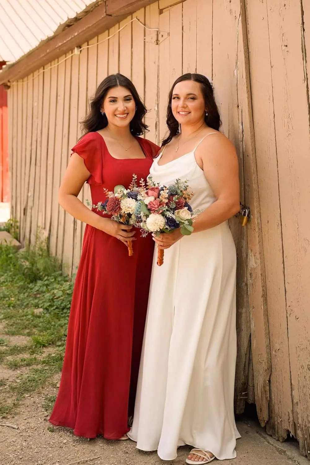 Chiffon Bridesmaid Dresses Long with Slit Short Sleeve Formal Wedding Guest Dress for Women