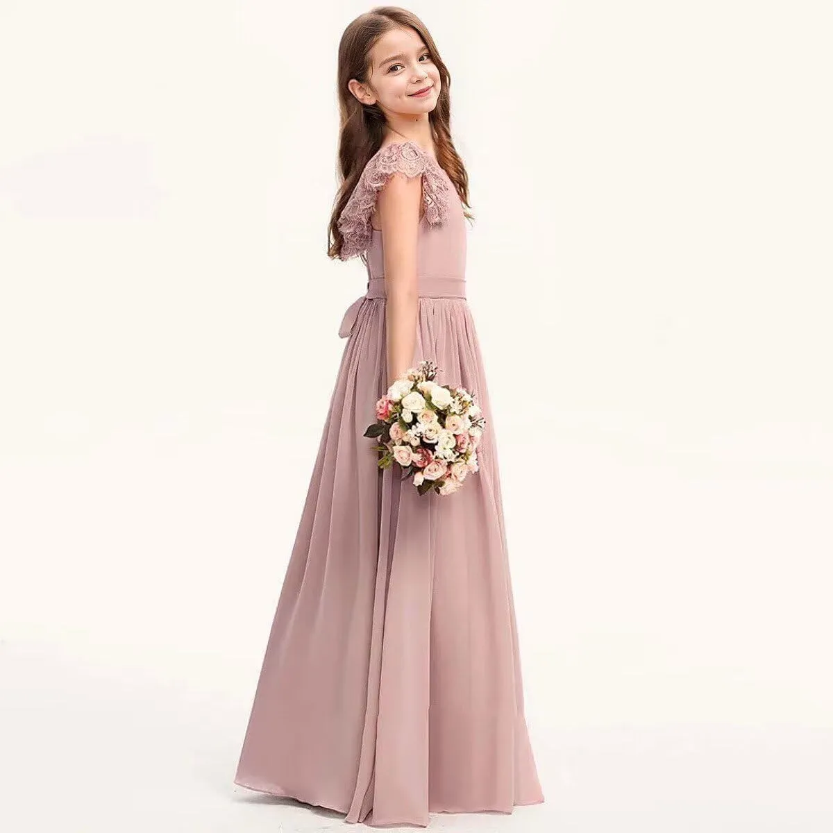 Chiffon Junior Bridesmaid Dress Lace Flower Girl Dresses for Wedding Princess Pageant Ball Gown Dress for Girls