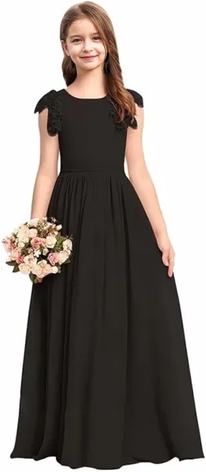 Chiffon Junior Bridesmaid Dress Lace Flower Girl Dresses for Wedding Princess Pageant Ball Gown Dress for Girls
