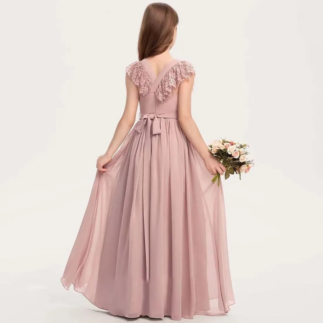 Chiffon Junior Bridesmaid Dress Lace Flower Girl Dresses for Wedding Princess Pageant Ball Gown Dress for Girls