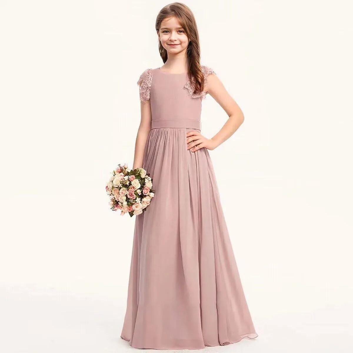 Chiffon Junior Bridesmaid Dress Lace Flower Girl Dresses for Wedding Princess Pageant Ball Gown Dress for Girls
