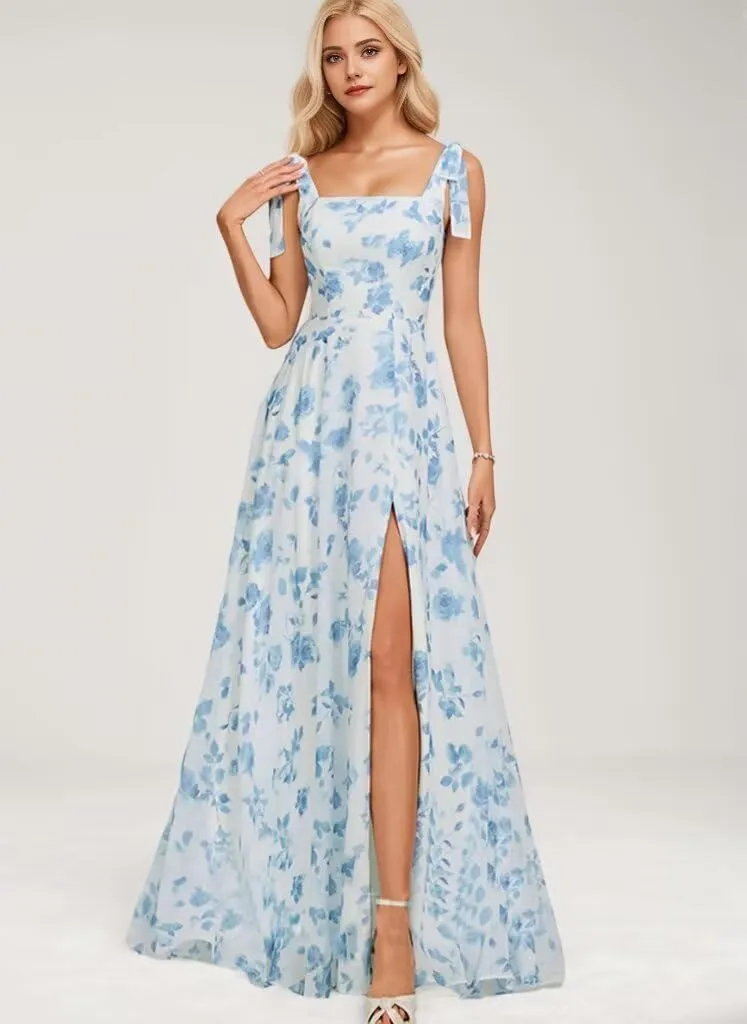 Chiffon Simple Bridesmaid Dresses for Women High Slit Prom Dresses for Teens Aline Formal Evening Dress