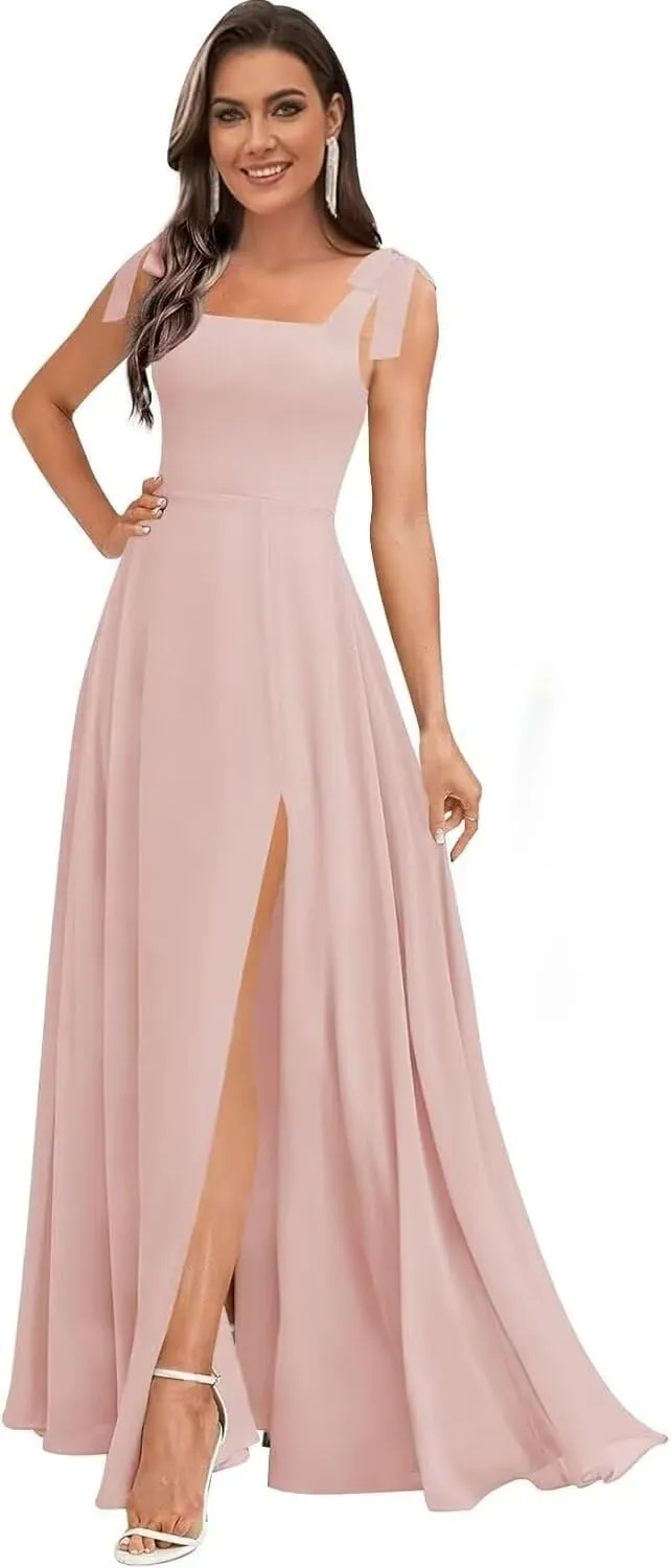 Chiffon Simple Bridesmaid Dresses for Women High Slit Prom Dresses for Teens Aline Formal Evening Dress