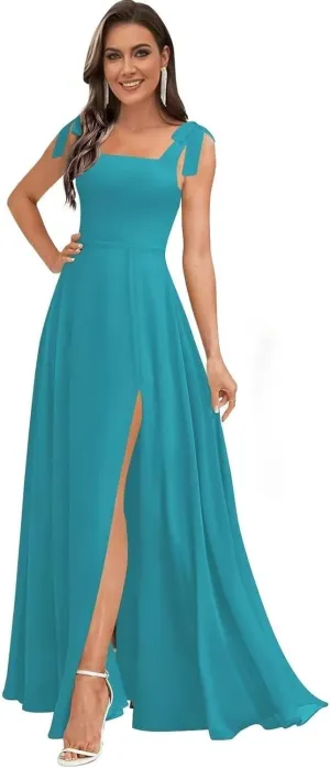 Chiffon Simple Bridesmaid Dresses for Women High Slit Prom Dresses for Teens Aline Formal Evening Dress