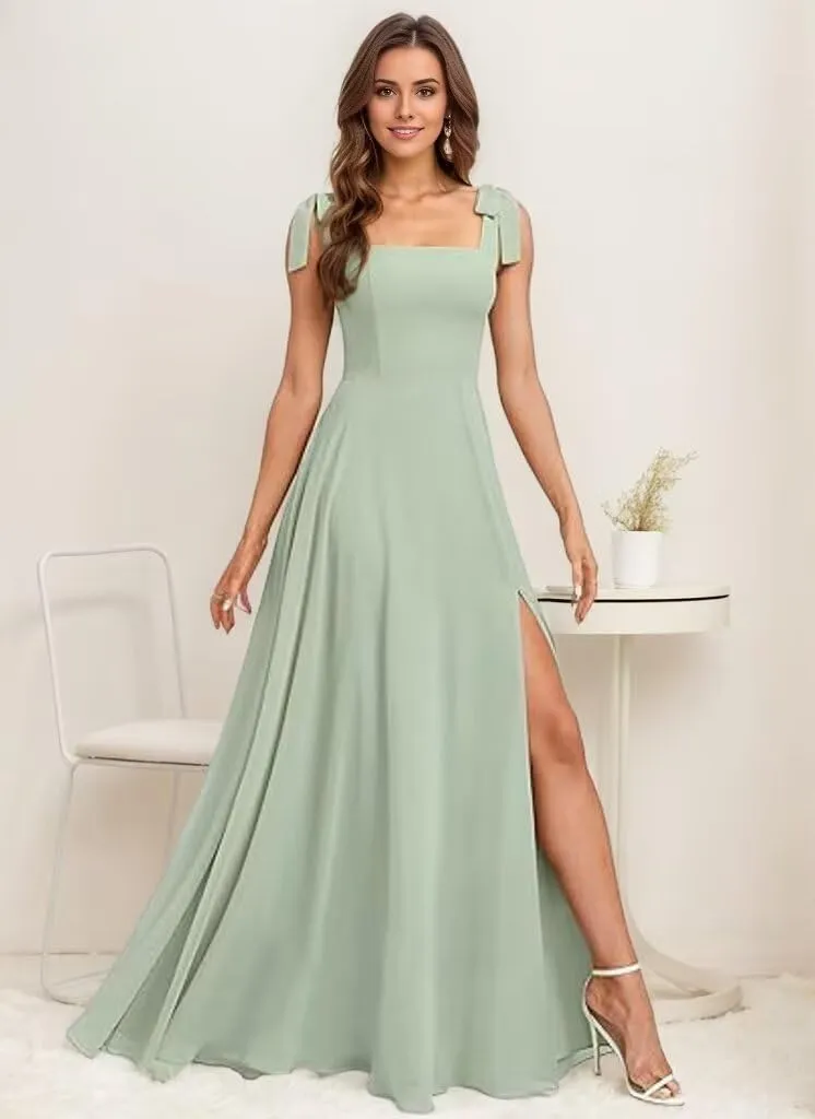 Chiffon Simple Bridesmaid Dresses for Women High Slit Prom Dresses for Teens Aline Formal Evening Dress