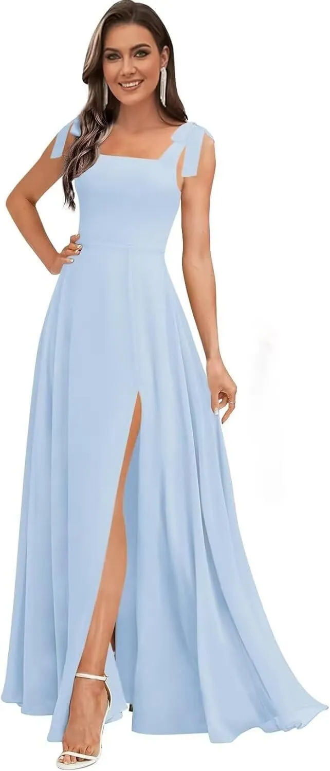 Chiffon Simple Bridesmaid Dresses for Women High Slit Prom Dresses for Teens Aline Formal Evening Dress