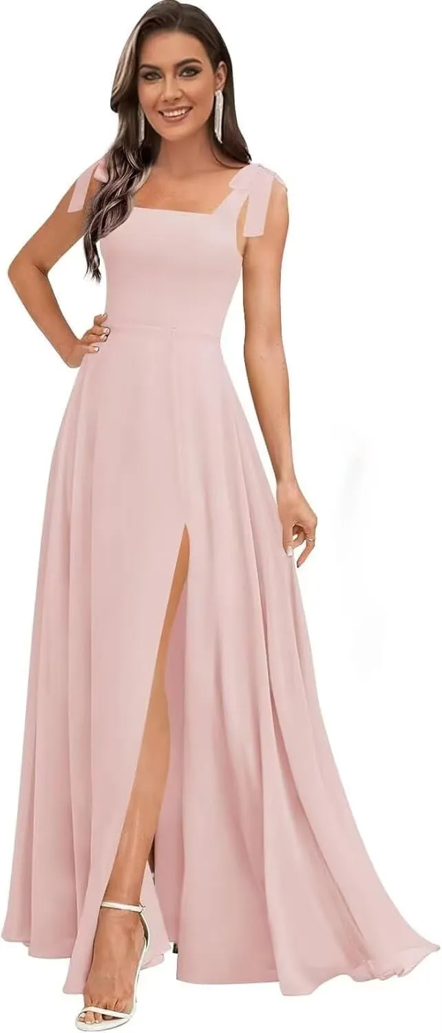 Chiffon Simple Bridesmaid Dresses for Women High Slit Prom Dresses for Teens Aline Formal Evening Dress