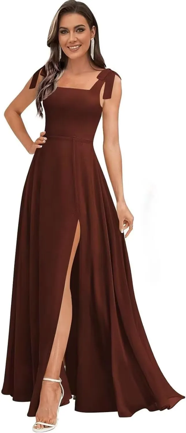 Chiffon Simple Bridesmaid Dresses for Women High Slit Prom Dresses for Teens Aline Formal Evening Dress