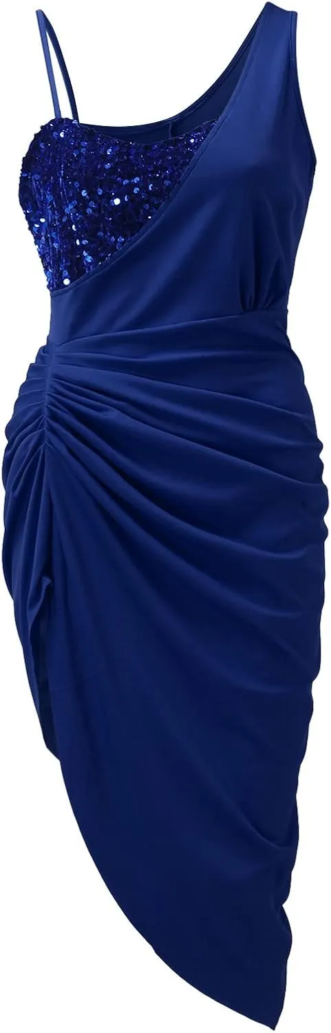 Cocktail Dresses for Women Sequin Bodycon Sexy One Shoulder Slit Midi Dress Summer Formal Elegant Plus Size Dress