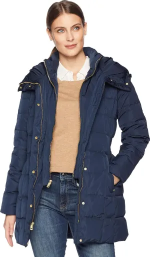 Cole Haan Women's Taffeta Down Coat with Bib Front and Dramatic Hood