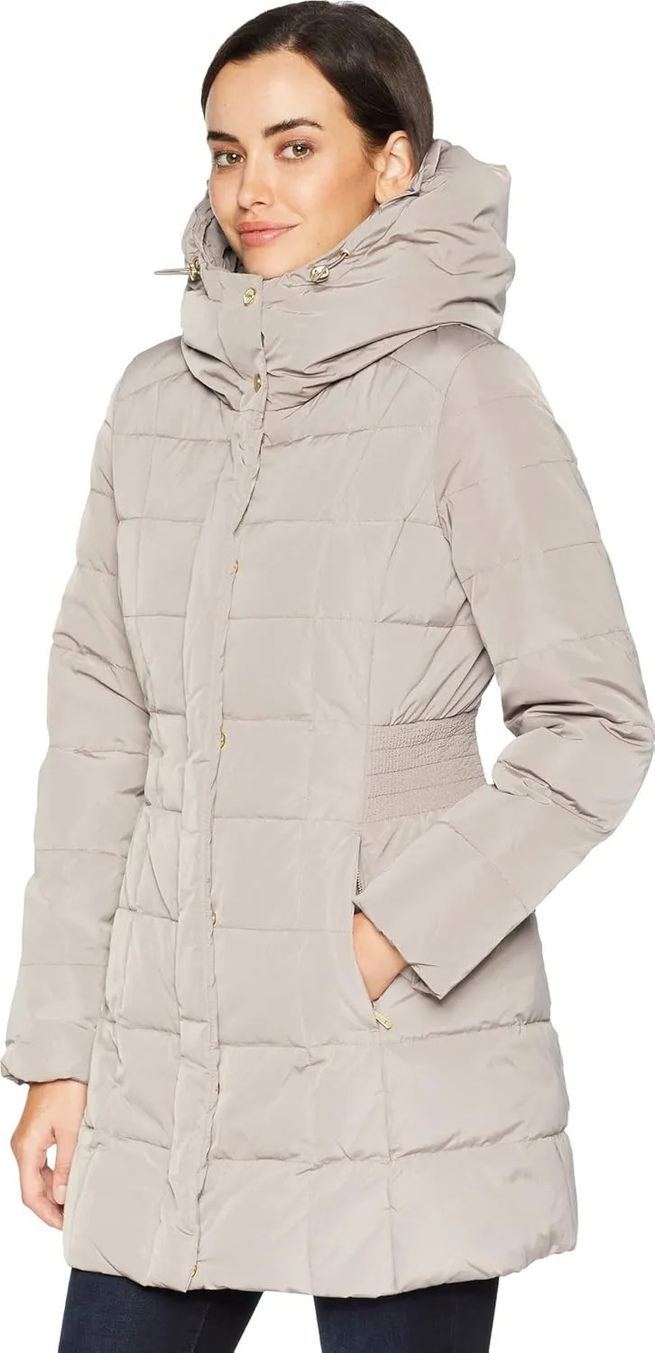 Cole Haan Women's Taffeta Down Coat with Bib Front and Dramatic Hood