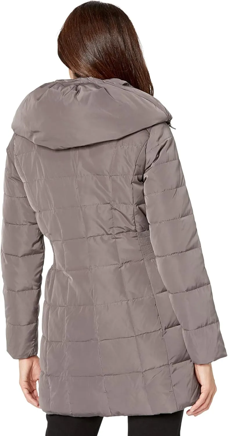 Cole Haan Women's Taffeta Down Coat with Bib Front and Dramatic Hood