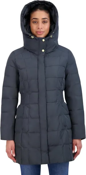 Cole Haan Women's Taffeta Down Coat with Bib Front and Dramatic Hood
