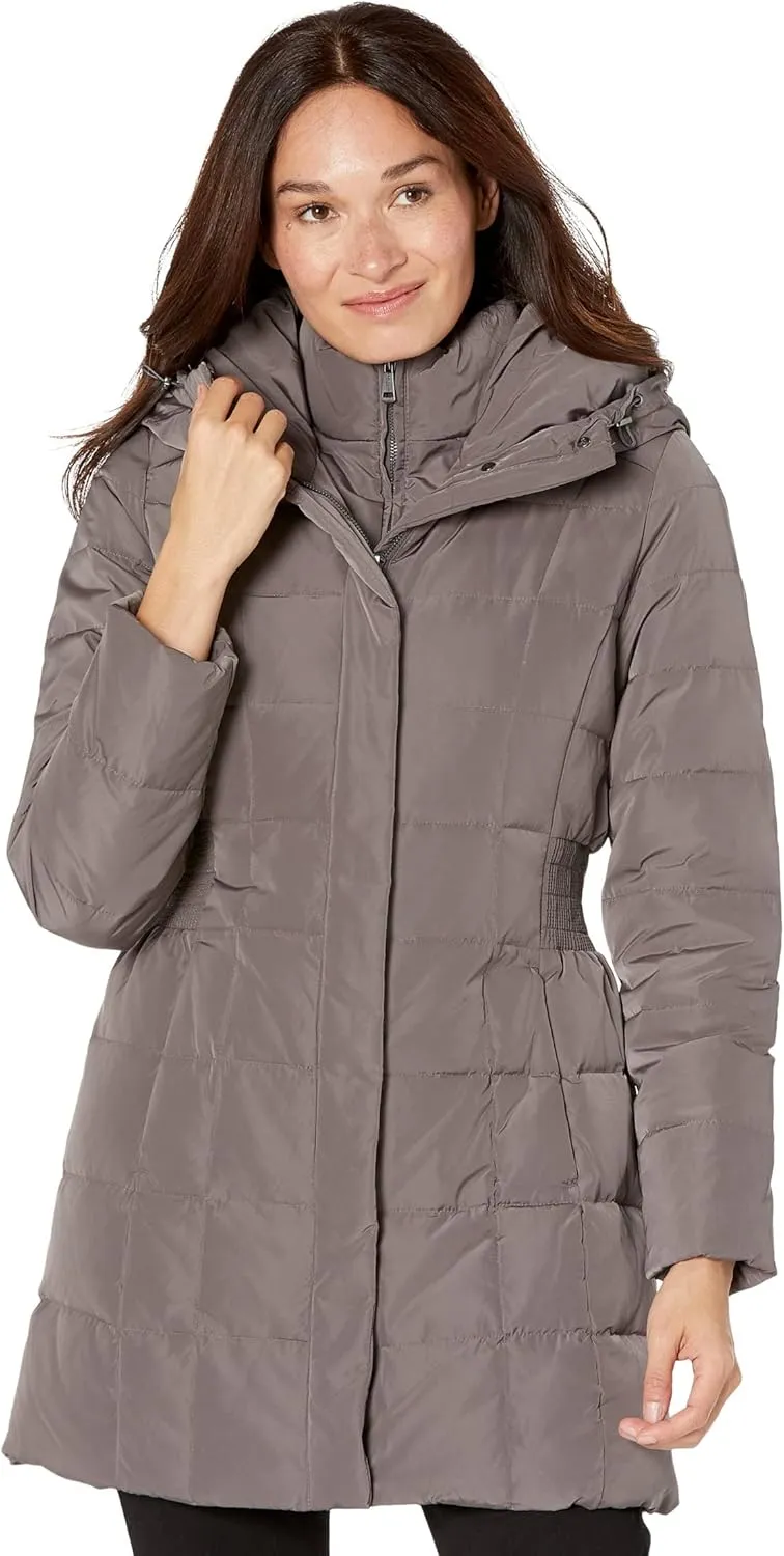 Cole Haan Women's Taffeta Down Coat with Bib Front and Dramatic Hood