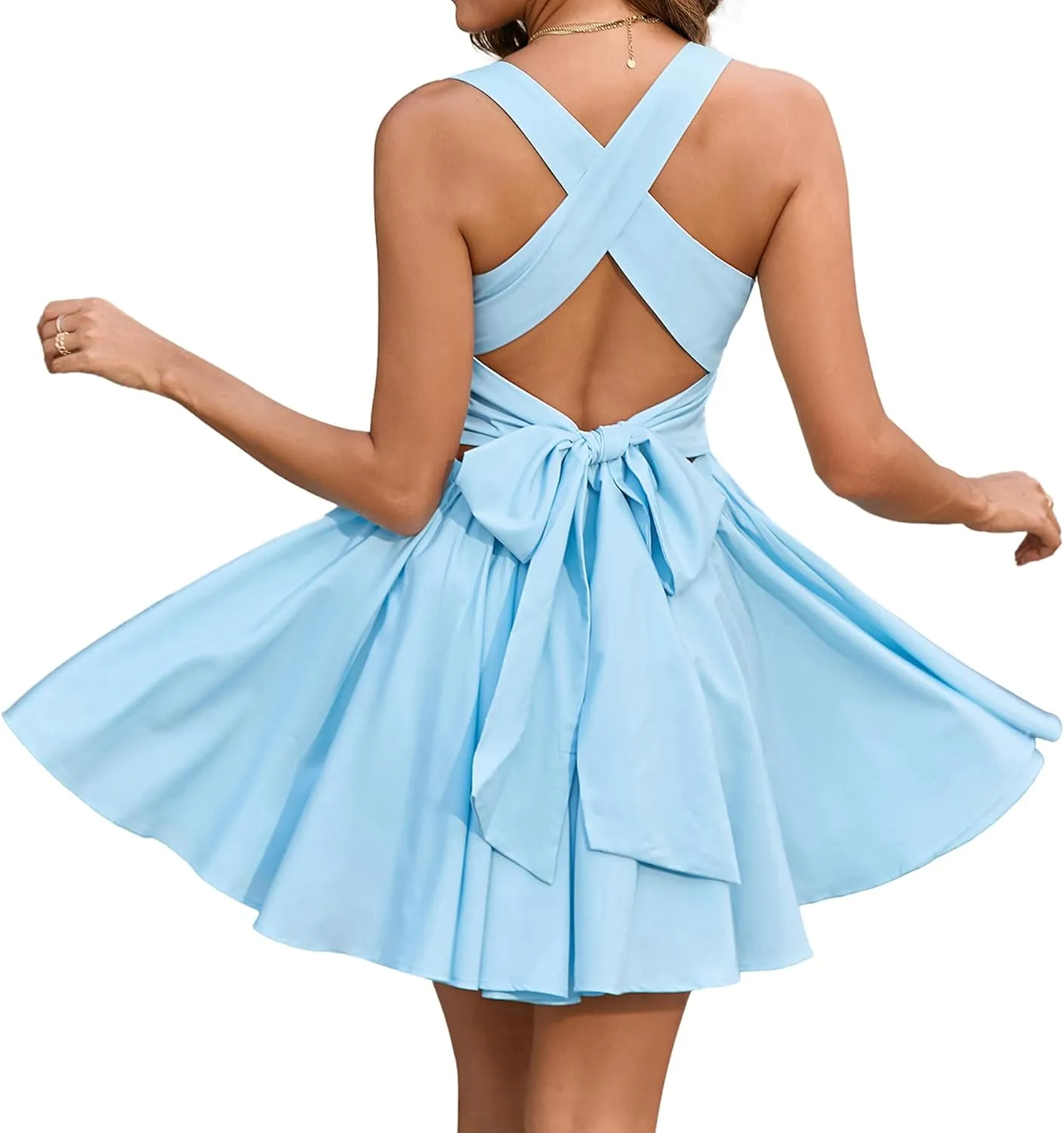 Colysmo Summer Casual Mini Dress A Line Flowy Ruffle Square Neck Smocked Beach Vacation Short Sundress for Women 2025