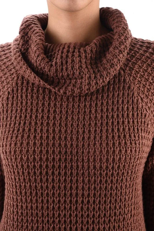 Cowl Neck Oversized Pop-Corn Knit Tunic Sweater
