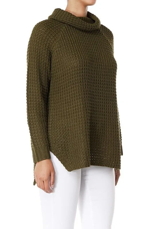 Cowl Neck Oversized Pop-Corn Knit Tunic Sweater