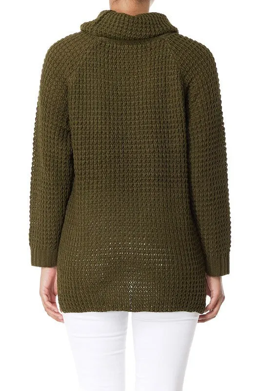Cowl Neck Oversized Pop-Corn Knit Tunic Sweater