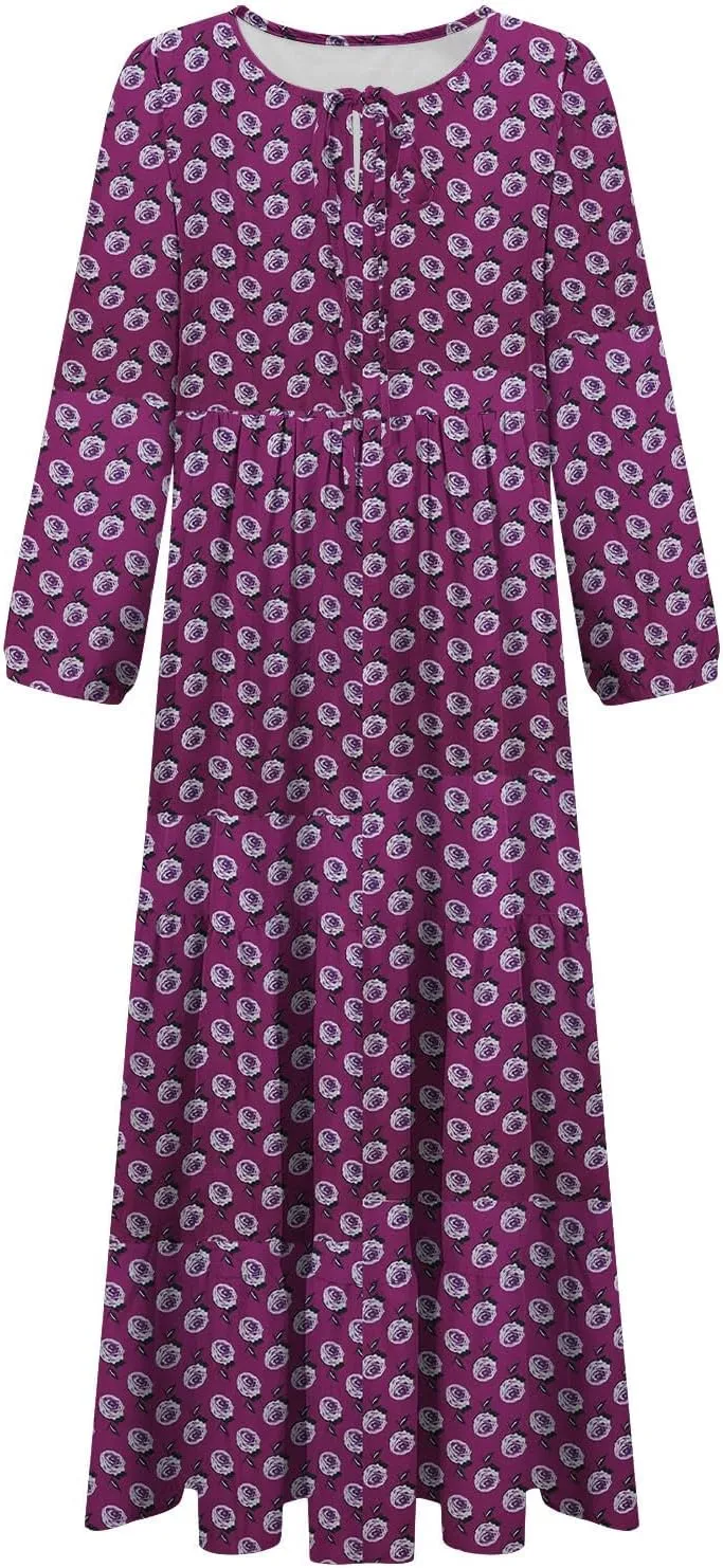 Cute Beach Vacation Sundresses Women Trendy Casual Summer Half Sleee V -Neck Maxi Dress Boho Floral Flowy Dresses