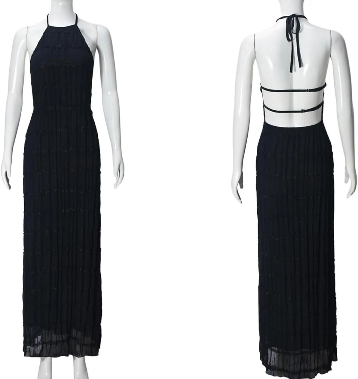 DINGANG Womens Summer Backless Smocked Maxi Dresses Spaghetti Strap Ruffle Tiered Flowy Beach Sundress